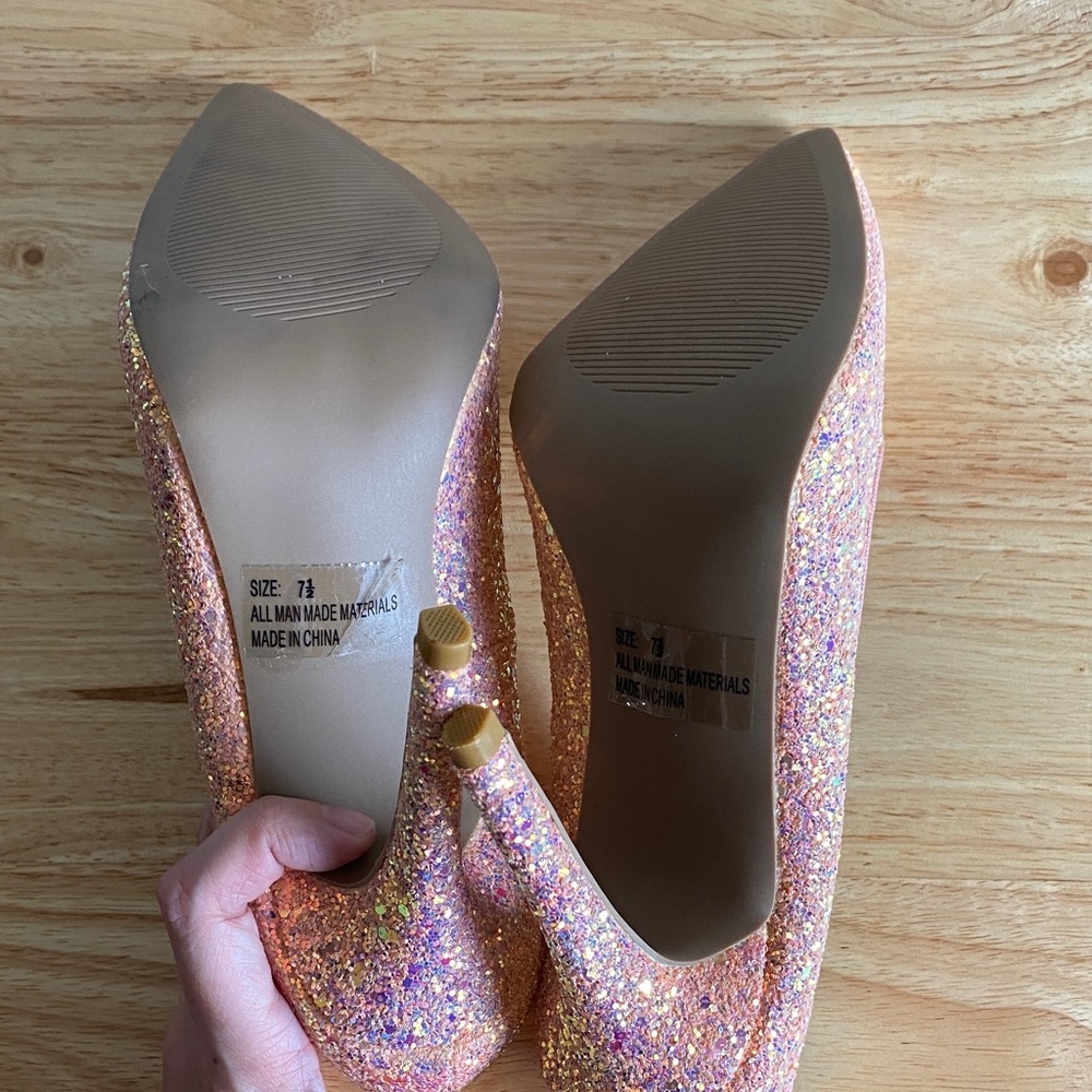 Qupid Womens Pink Glitter Heels - Picture 6 of 13